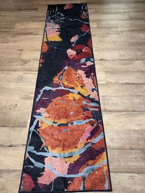 New ruggable washable rug only Multicolor Runner Rug -Bold Floral Pattern 2.5x10